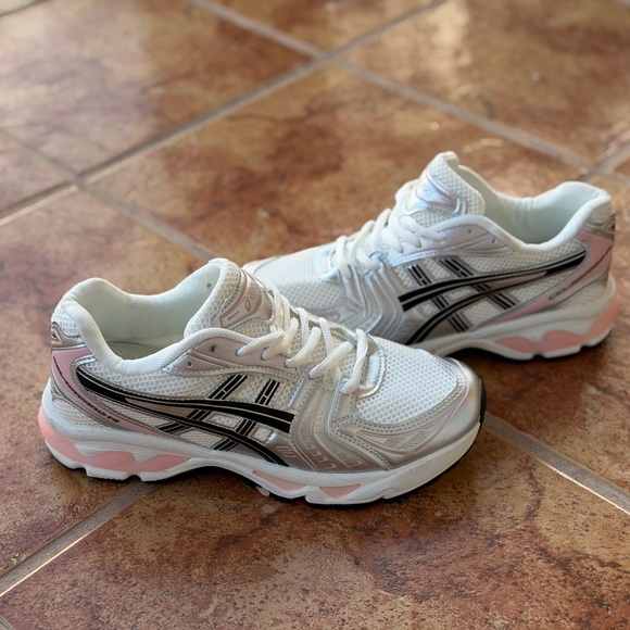 Asics Shoes - ASICS White Sneakers with Pink Accents and Black Detailing